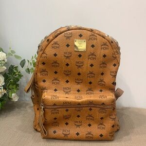 MCM Cognac Logo Backpack